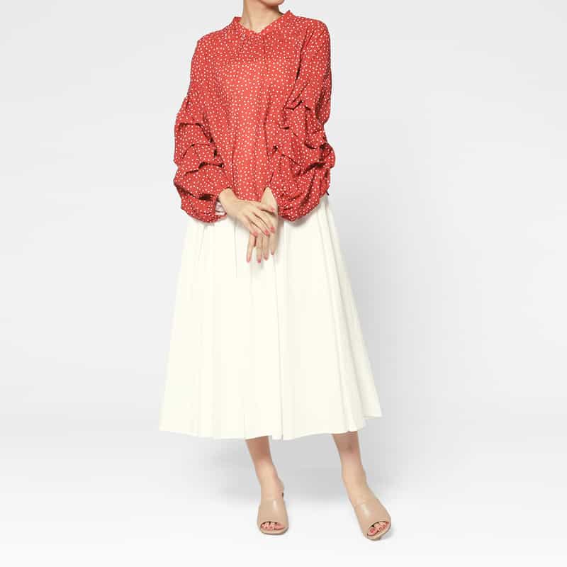 BARNEYS NEW YORK ウォッシャブル コットンフレアスカート WHITE