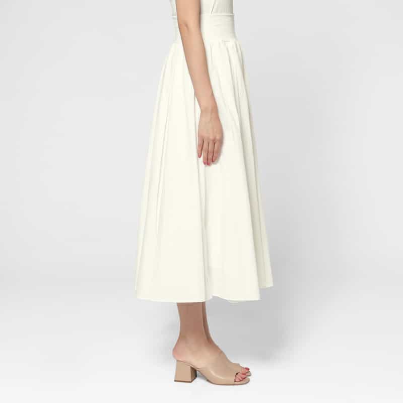 BARNEYS NEW YORK ウォッシャブル コットンフレアスカート WHITE