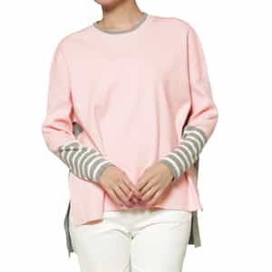 ウォッシャブル バイカラー ボーダースリーブニットプルオーバー