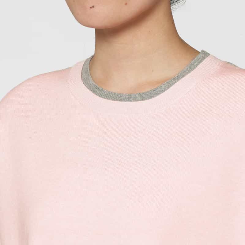 BARNEYS NEW YORK ウォッシャブル バイカラー ボーダースリーブニットプルオーバー PINK