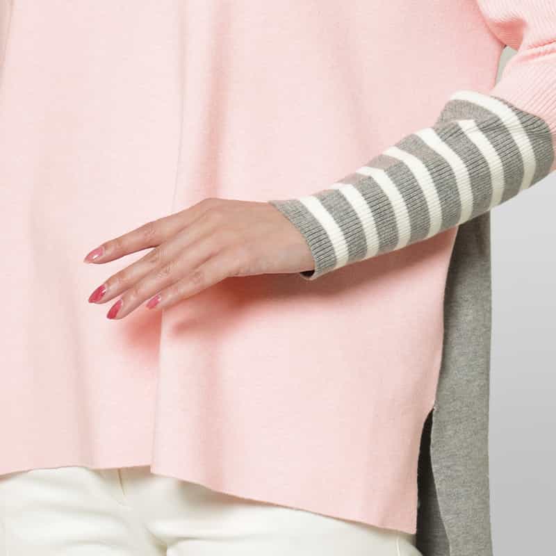 BARNEYS NEW YORK ウォッシャブル バイカラー ボーダースリーブニットプルオーバー PINK