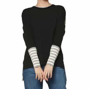 ウォッシャブル バイカラー ボーダースリーブニットプルオーバー