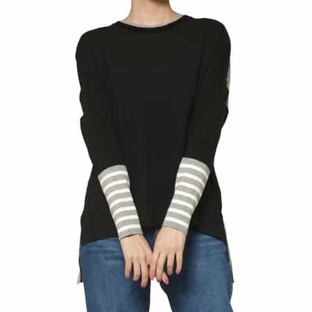 ウォッシャブル バイカラー ボーダースリーブニットプルオーバー