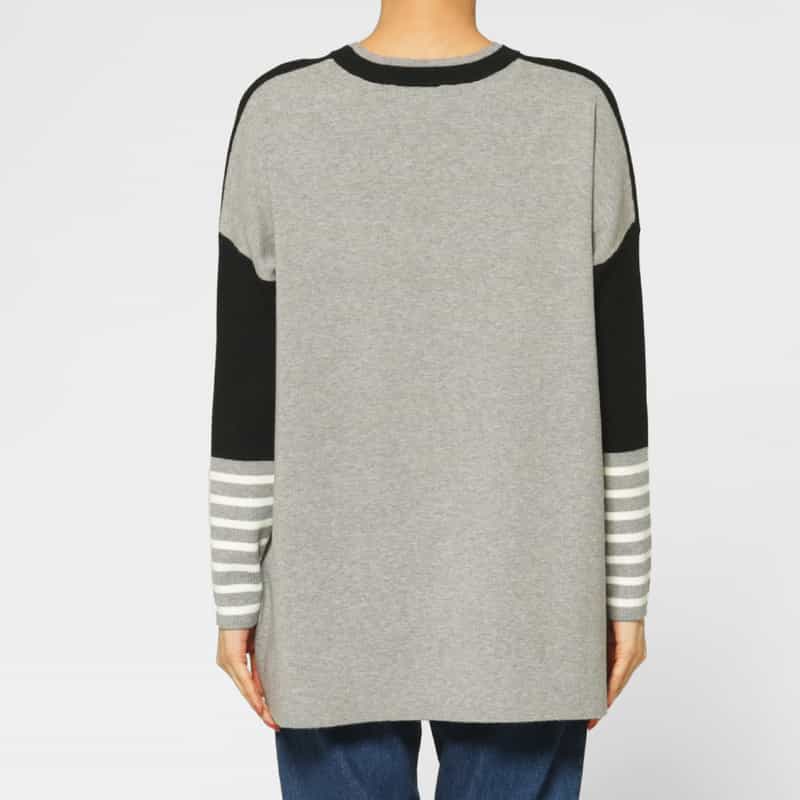 BARNEYS NEW YORK ウォッシャブル バイカラー ボーダースリーブニットプルオーバー BLACK