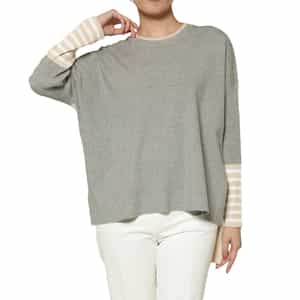 ウォッシャブル バイカラー ボーダースリーブニットプルオーバー