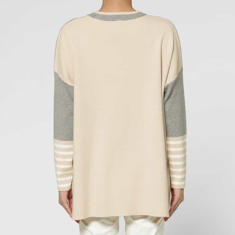 BARNEYS NEW YORK ウォッシャブル バイカラー ボーダースリーブニットプルオーバー GRAY