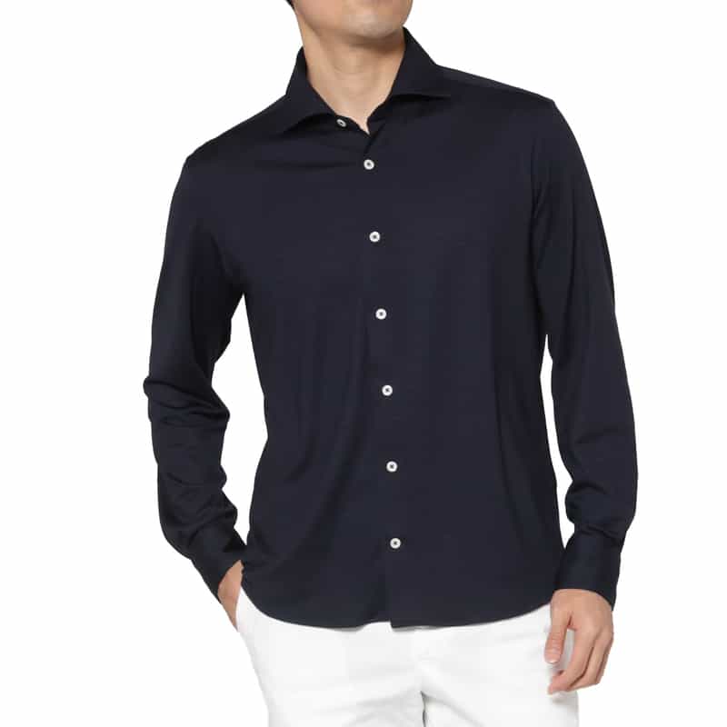 ウールジャージー素材カジュアルシャツ