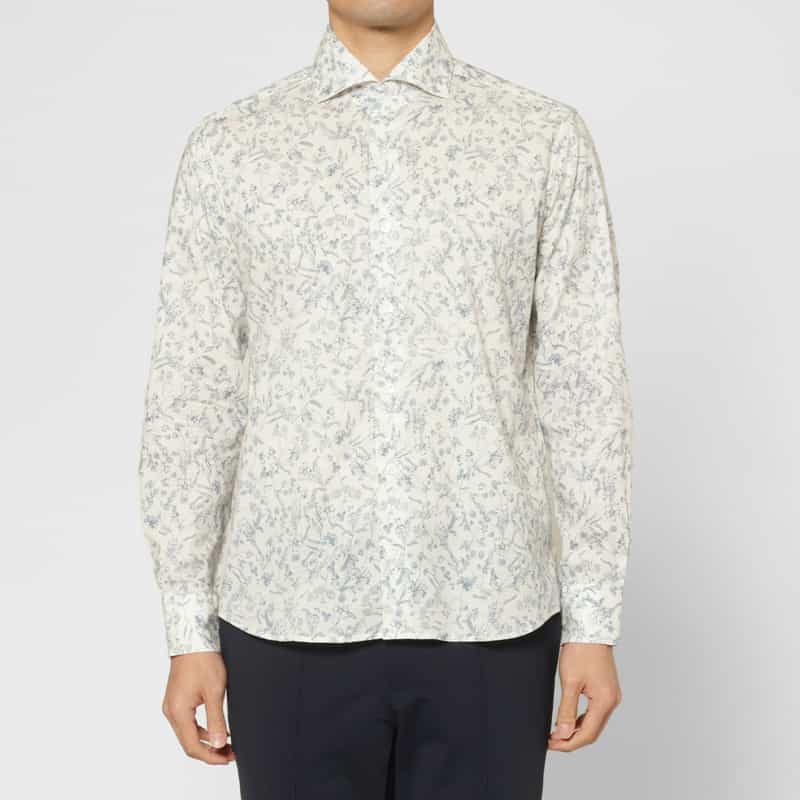 BARNEYS NEW YORK 花柄コットンカジュアルシャツ BLUE