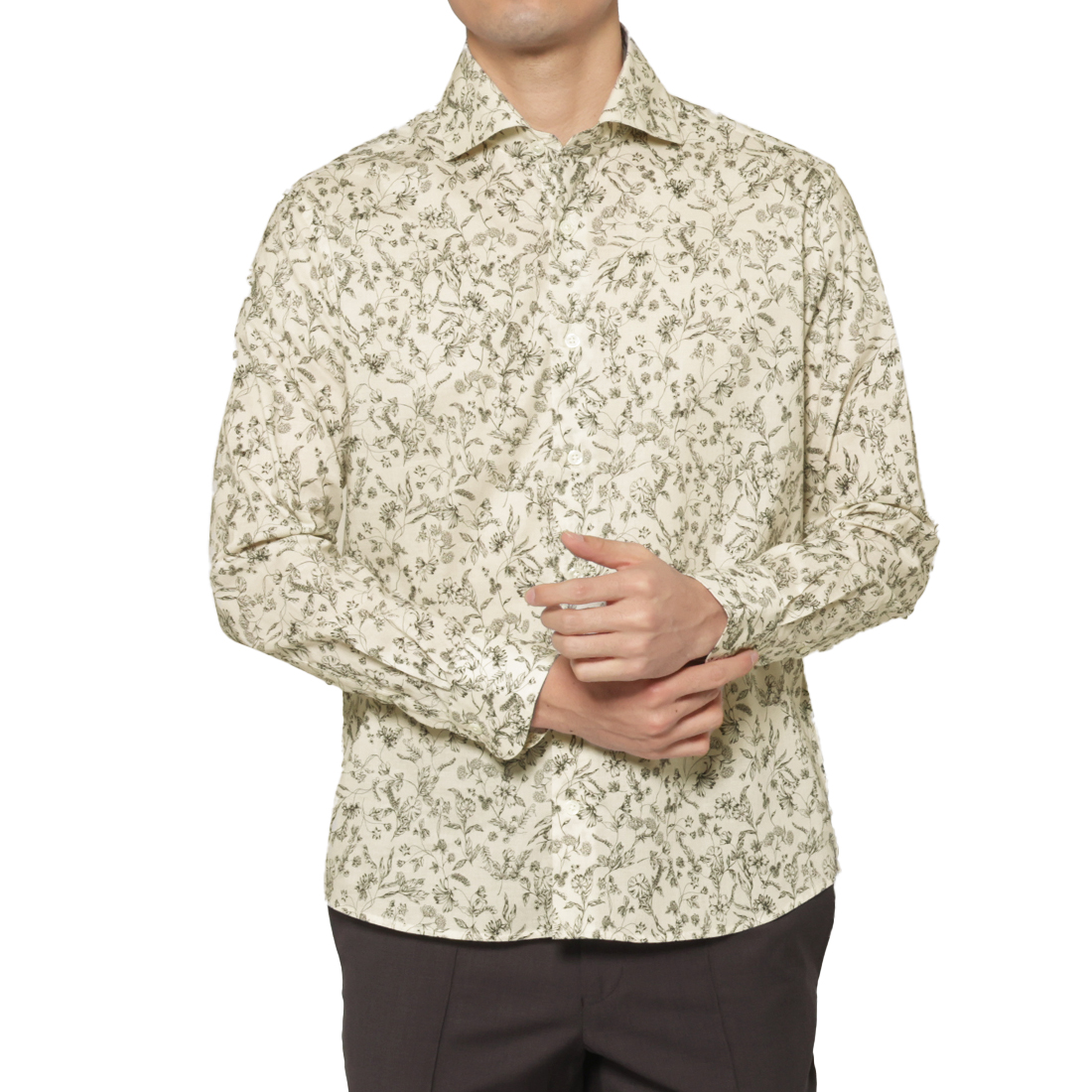 花柄コットンカジュアルシャツ