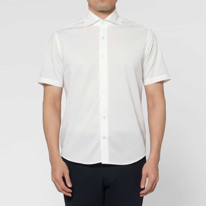 BARNEYS NEW YORK 鹿の子素材ショートスリーブシャツ（アルビニ社製コットン使用） WHITE