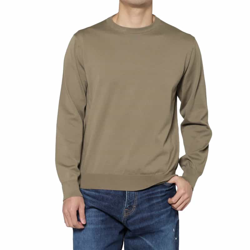 BARNEYS NEW YORK 海島綿クルーネックニットプルオーバー KHAKI