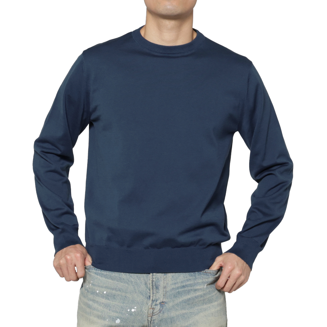 海島綿クルーネックニットプルオーバー