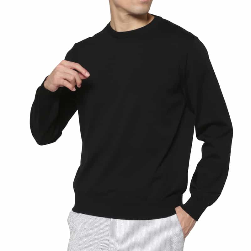 BARNEYS NEW YORK 海島綿クルーネックニットプルオーバー BLACK
