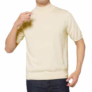 海島綿ショートスリーブモックネックニットプルオーバー