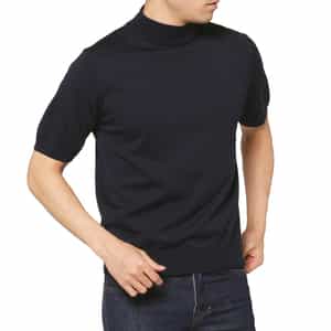 海島綿ショートスリーブモックネックニットプルオーバー