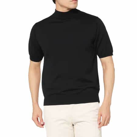 海島綿ショートスリーブモックネックニットプルオーバー