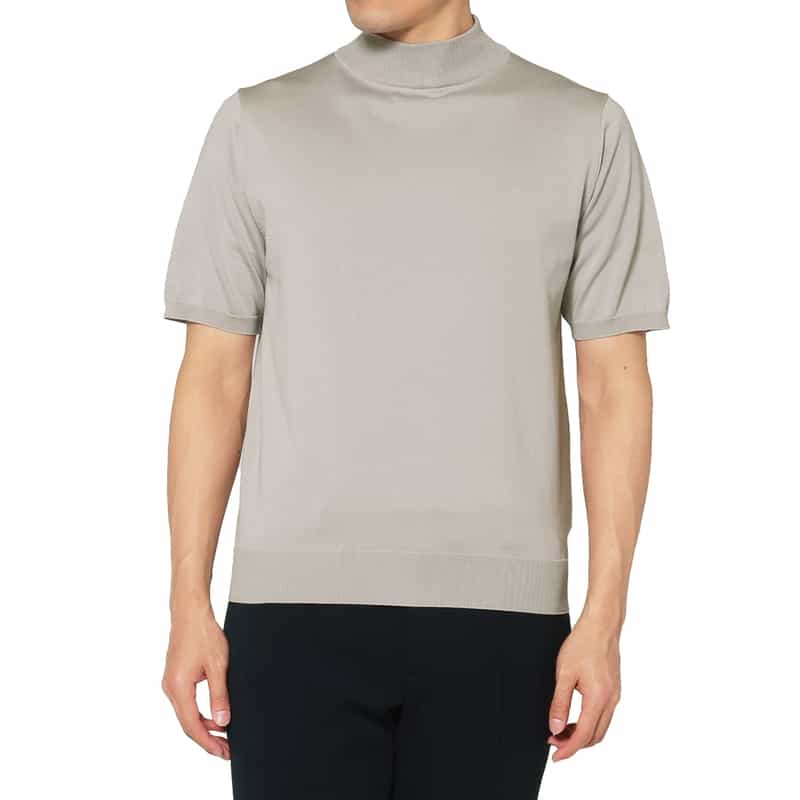 海島綿ショートスリーブモックネックニットプルオーバー