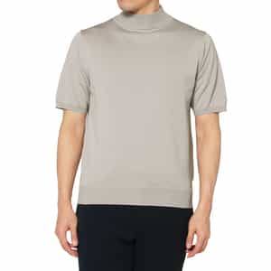 海島綿ショートスリーブモックネックニットプルオーバー