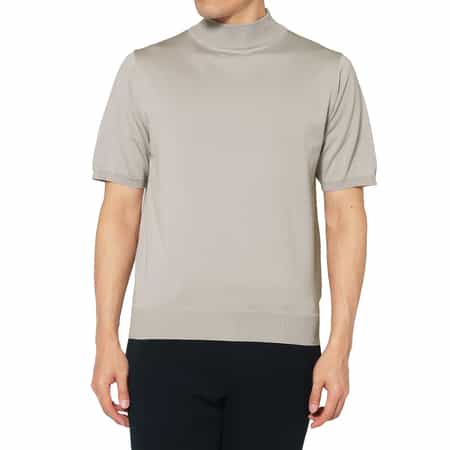 海島綿ショートスリーブモックネックニットプルオーバー