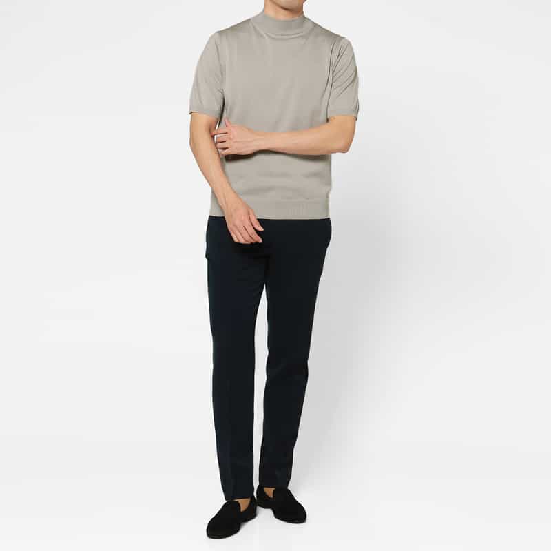 BARNEYS NEW YORK 海島綿ショートスリーブモックネックニットプルオーバー LIGHT GRAY