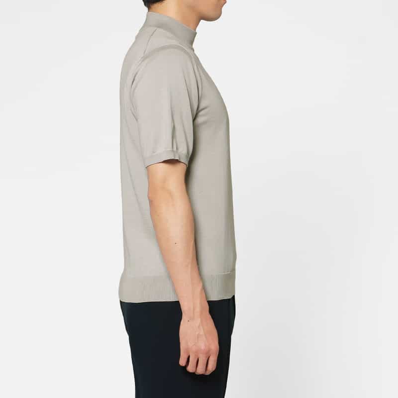 BARNEYS NEW YORK 海島綿ショートスリーブモックネックニットプルオーバー LIGHT GRAY
