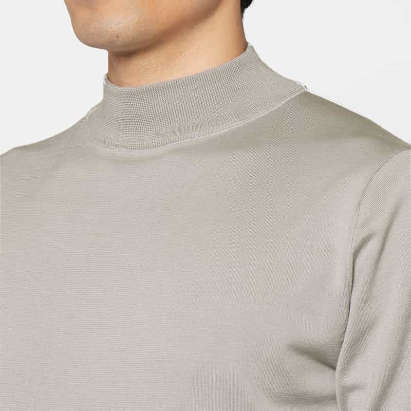 BARNEYS NEW YORK 海島綿ショートスリーブモックネックニットプルオーバー LIGHT GRAY