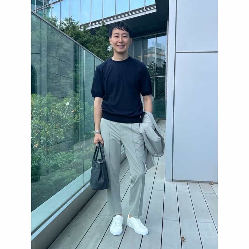 BARNEYS NEW YORK シーアイランドコットン クルーネックニットプルオーバー NAVY