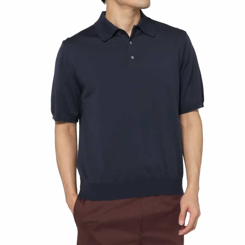 BARNEYS NEW YORK 海島綿ニットポロシャツ NAVY