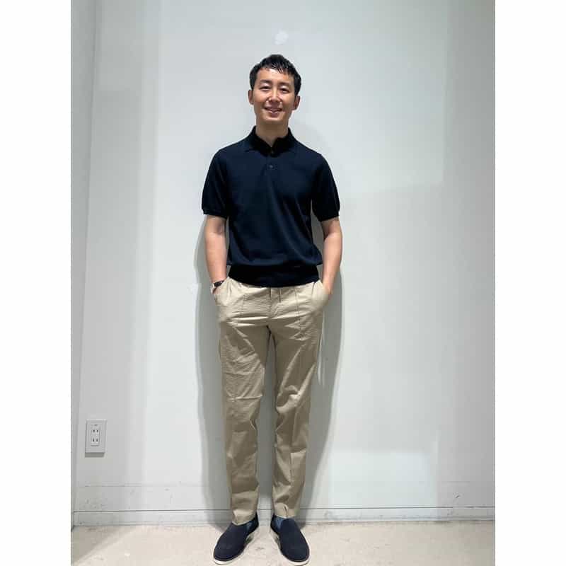 BARNEYS NEW YORK シーアイランドコットン ニットポロシャツ NAVY