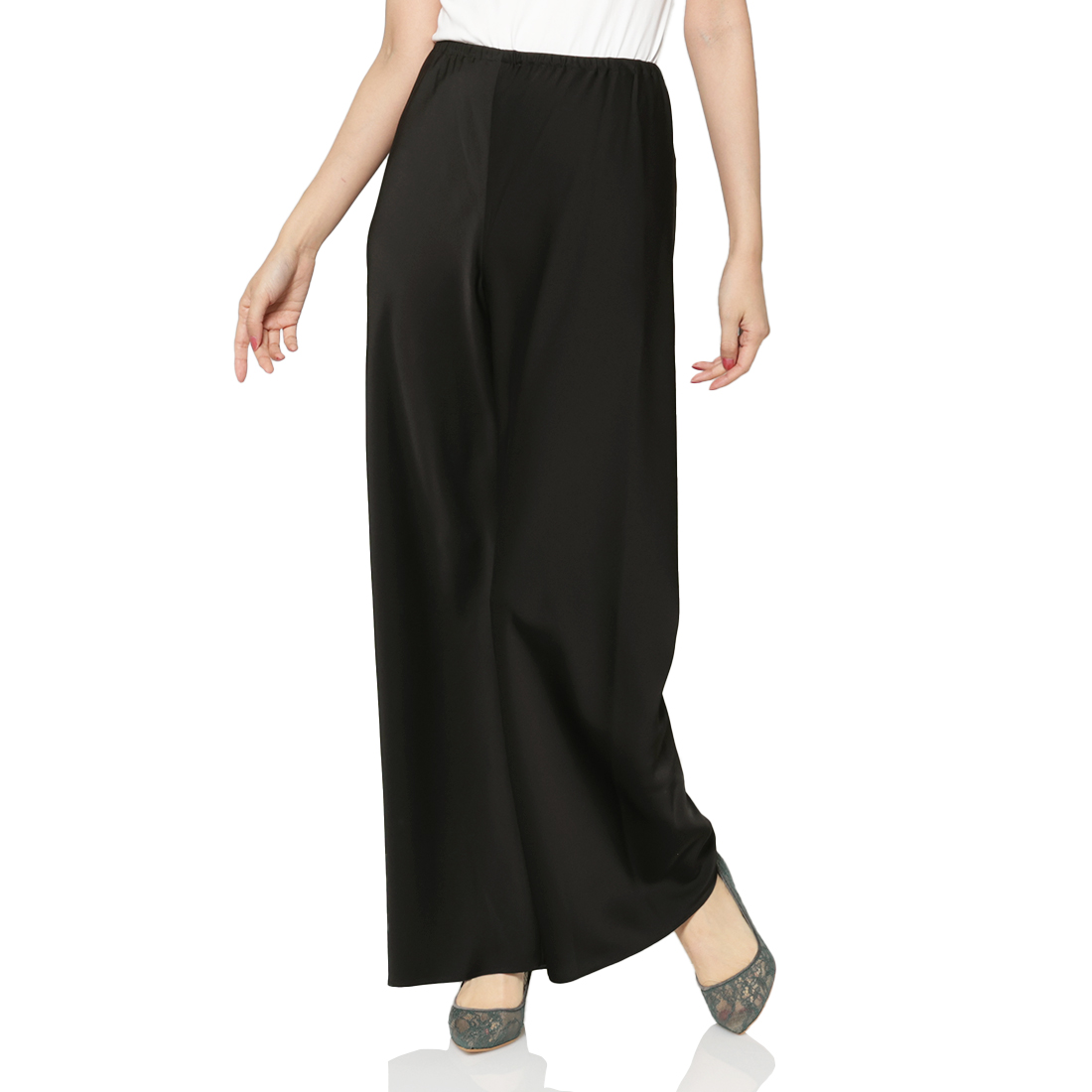 ウォッシャブル サテンワイドパンツ