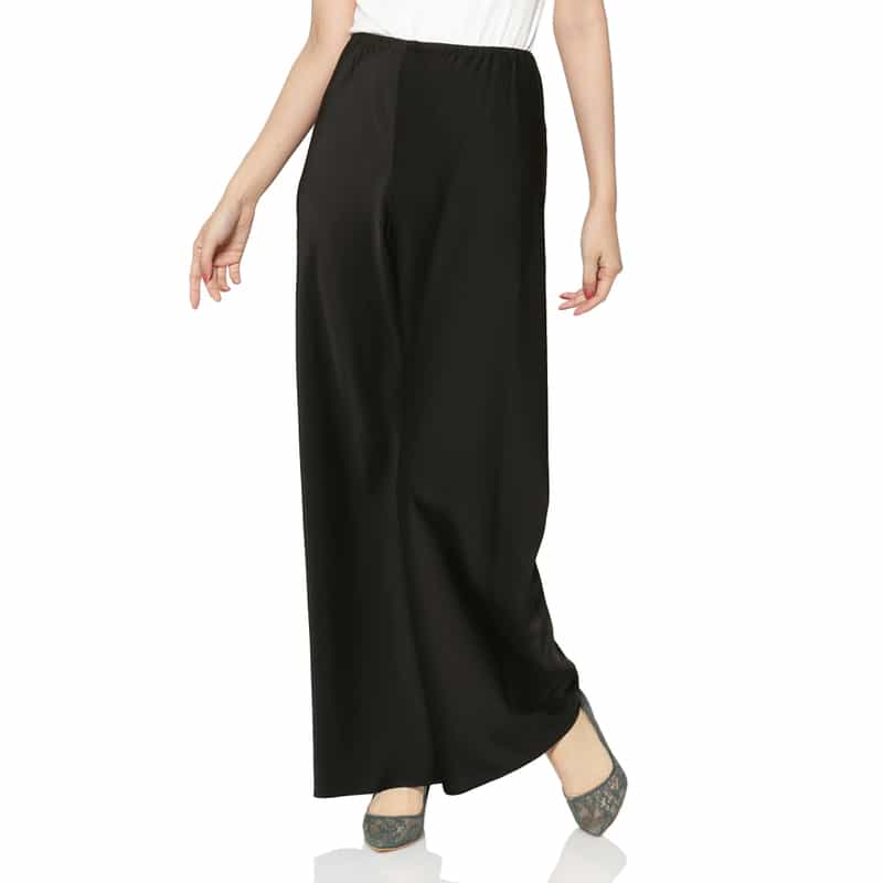 BARNEYS NEW YORK ウォッシャブル サテンワイドパンツ BLACK