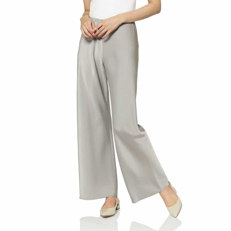 BARNEYS NEW YORK ウォッシャブル サテンワイドパンツ LIGHT GRAY