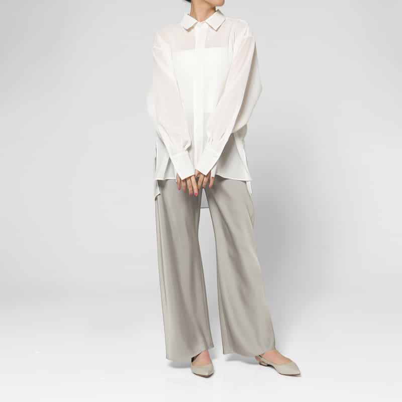 BARNEYS NEW YORK ウォッシャブル サテンワイドパンツ LIGHT GRAY