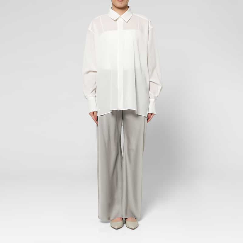 BARNEYS NEW YORK ウォッシャブル サテンワイドパンツ LIGHT GRAY