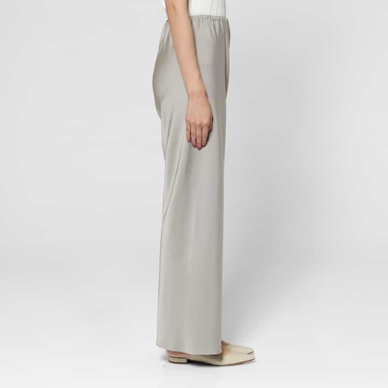 BARNEYS NEW YORK ウォッシャブル サテンワイドパンツ LIGHT GRAY
