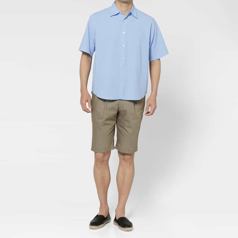 BARNEYS NEW YORK シアサッカー素材カジュアルシャツ BLUE