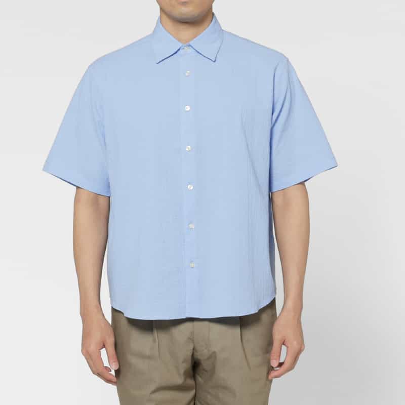 BARNEYS NEW YORK シアサッカー素材カジュアルシャツ BLUE