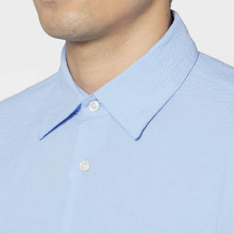 BARNEYS NEW YORK シアサッカー素材カジュアルシャツ BLUE