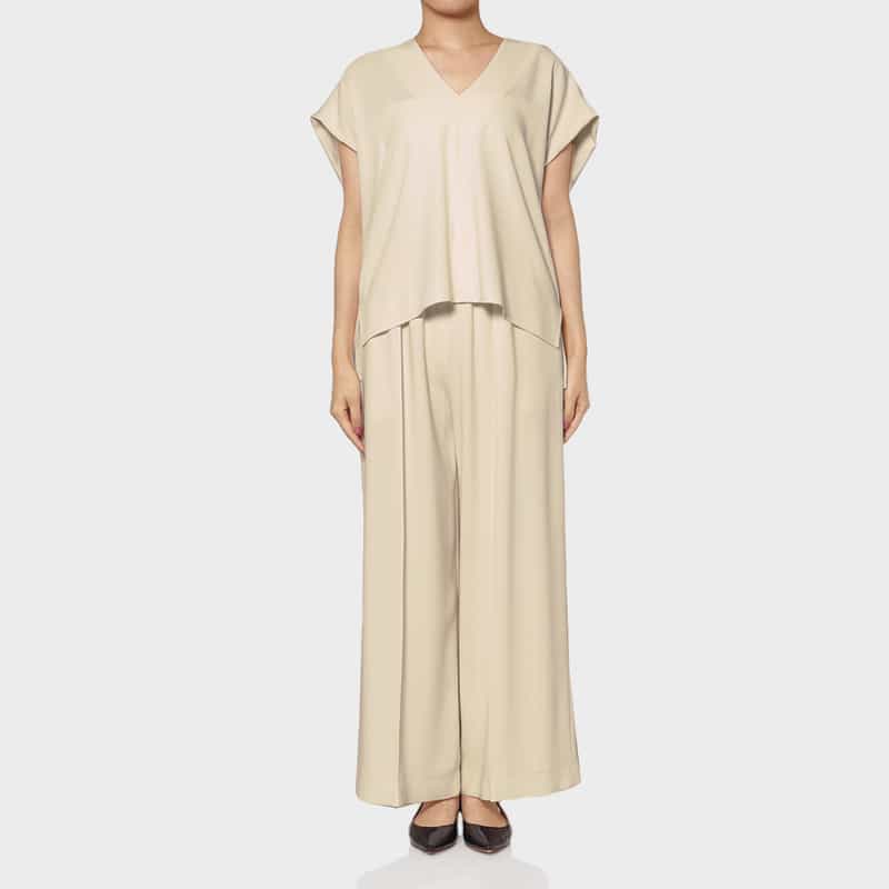 BARNEYS NEW YORK セットアップ ウォッシャブル ジョーゼット素材 ピンタックパンツ IVORY