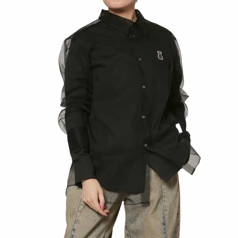 CHIKA KISADA CHIKA KISADA ＜チカ キサダ＞ チュールレイヤード キャット刺繍シャツ BLACK