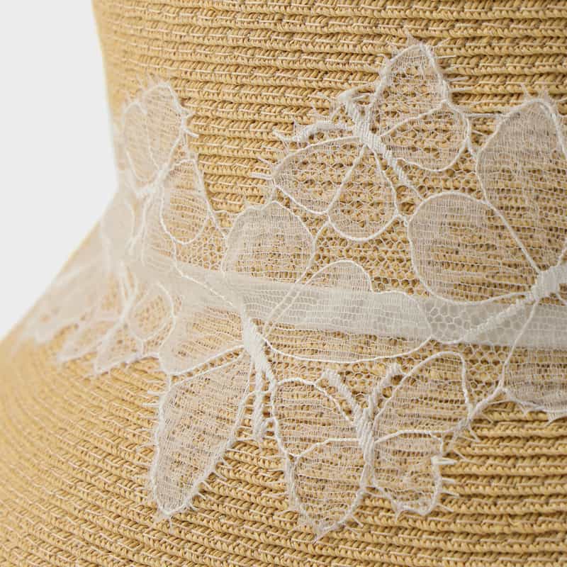ATHENA NEW YORK ATHENA NEW YORK＜アシーナ ニューヨーク＞レース付きラフィア素材バケットハット "KARINA" WHITE
