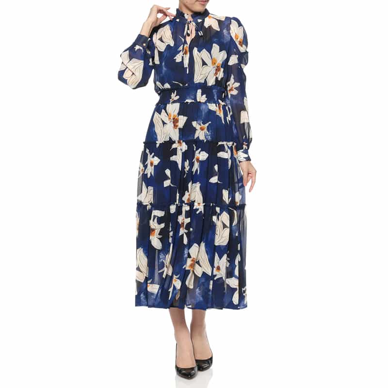 CORCOVADO CORCOVADO＜コルコバード＞ フラワー柄ボウタイ付きドレス BLUE