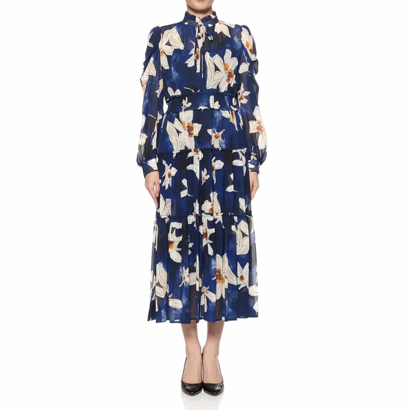 CORCOVADO CORCOVADO＜コルコバード＞ フラワー柄ボウタイ付きドレス BLUE