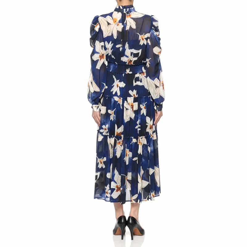 CORCOVADO CORCOVADO＜コルコバード＞ フラワー柄ボウタイ付きドレス BLUE