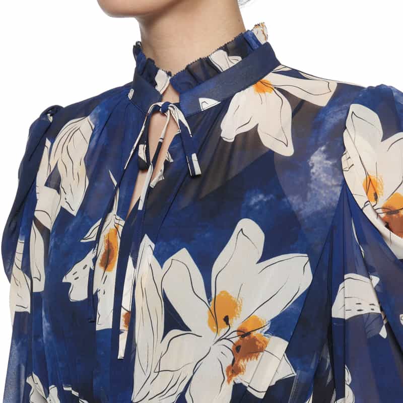 CORCOVADO CORCOVADO＜コルコバード＞ フラワー柄ボウタイ付きドレス BLUE