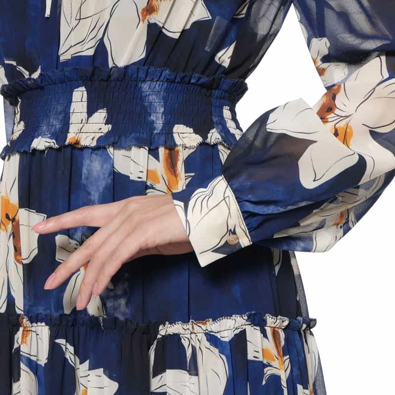 CORCOVADO CORCOVADO＜コルコバード＞ フラワー柄ボウタイ付きドレス BLUE