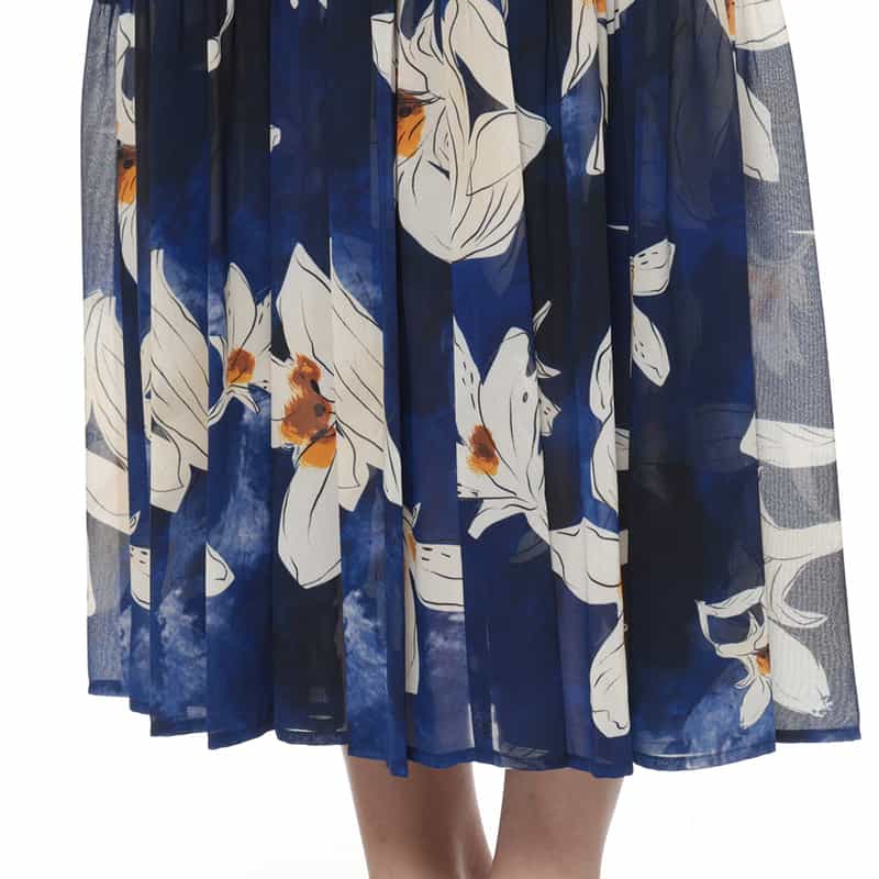 CORCOVADO CORCOVADO＜コルコバード＞ フラワー柄ボウタイ付きドレス BLUE