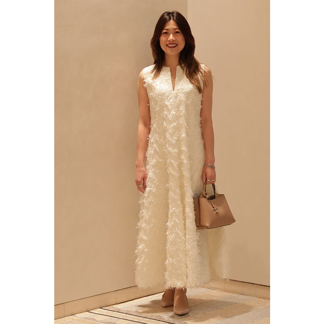 ジャカード素材 ロングフレアドレス （インナードレス付き）