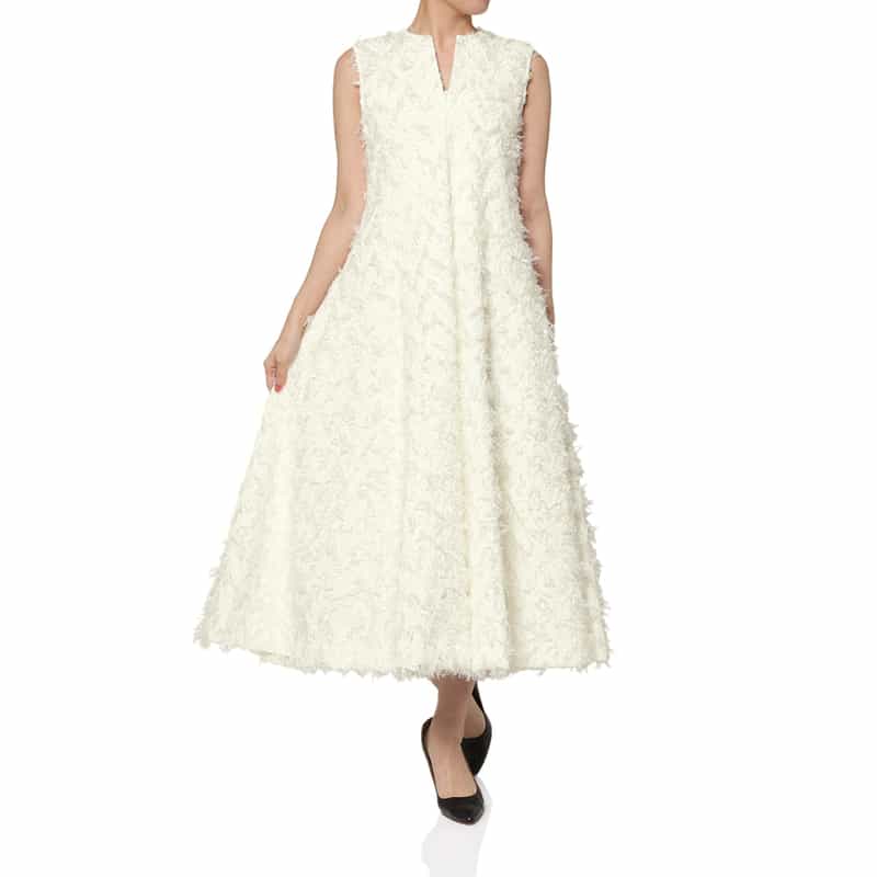 ジャカード素材 ロングフレアドレス （インナードレス付き）