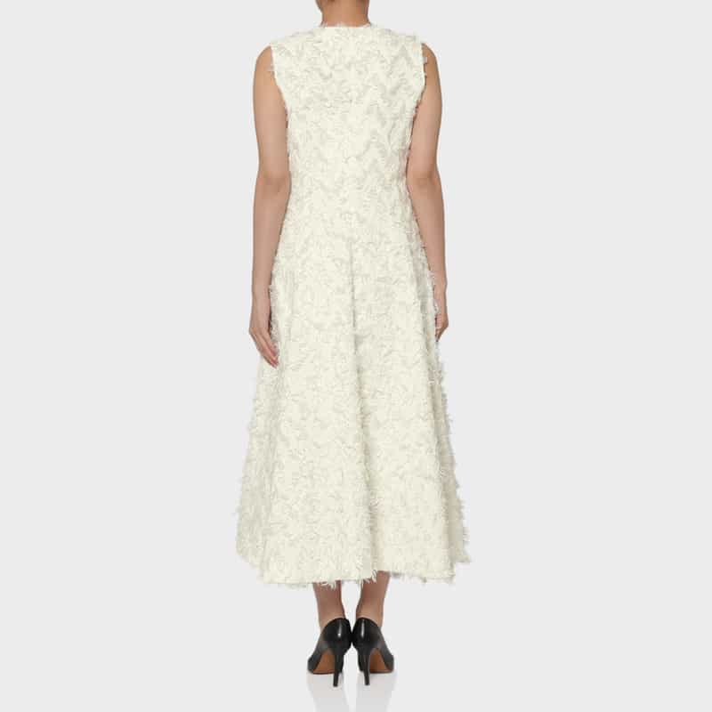 BARNEYS NEW YORK ジャカード素材 ロングフレアドレス （インナードレス付き） WHITE